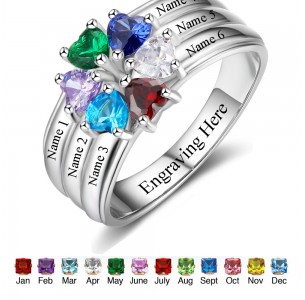 Birthstone ring for mom, Sterling Silver Personalized Engravable Ring JEWJORI102986